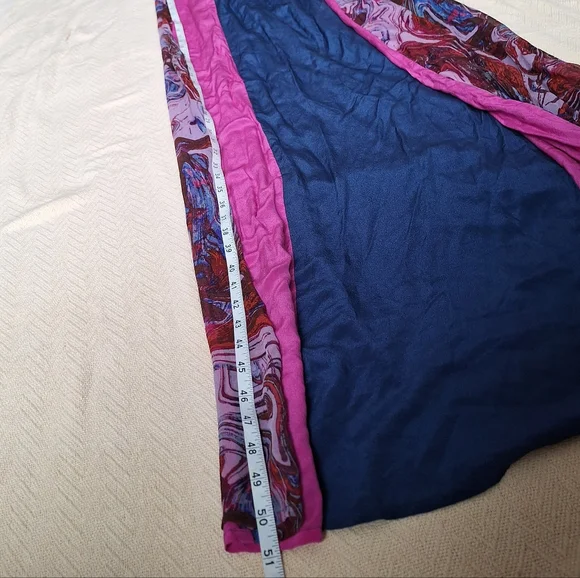 100% Silk Ella Moss Navy and Fuchsia Patterned Maxi Dress - Picture 3 of 7